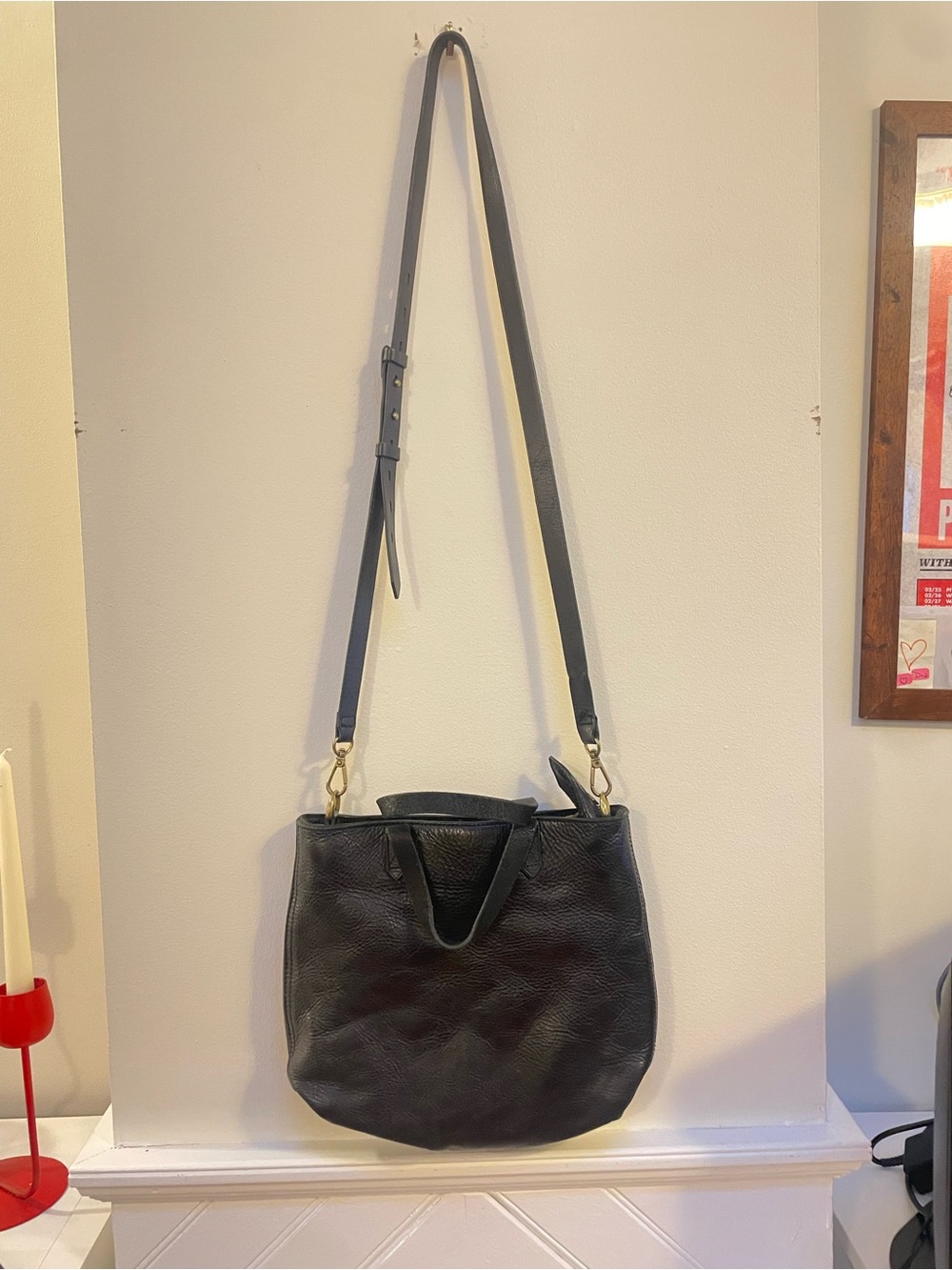 Madewell Medium Black Leather Transport Tote Crossbody Bag